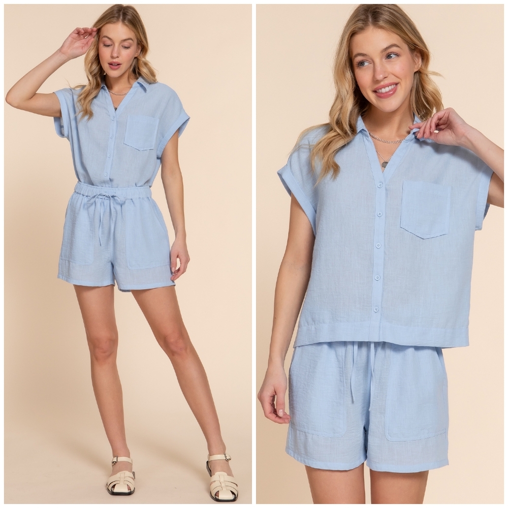 Sky Blue 2-Piece Shorts Set